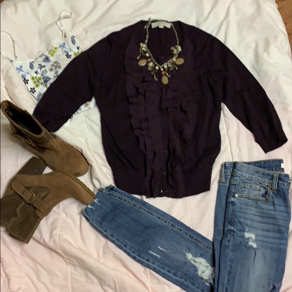 Loft 3/4 sleeve light cardigan w/ buttons